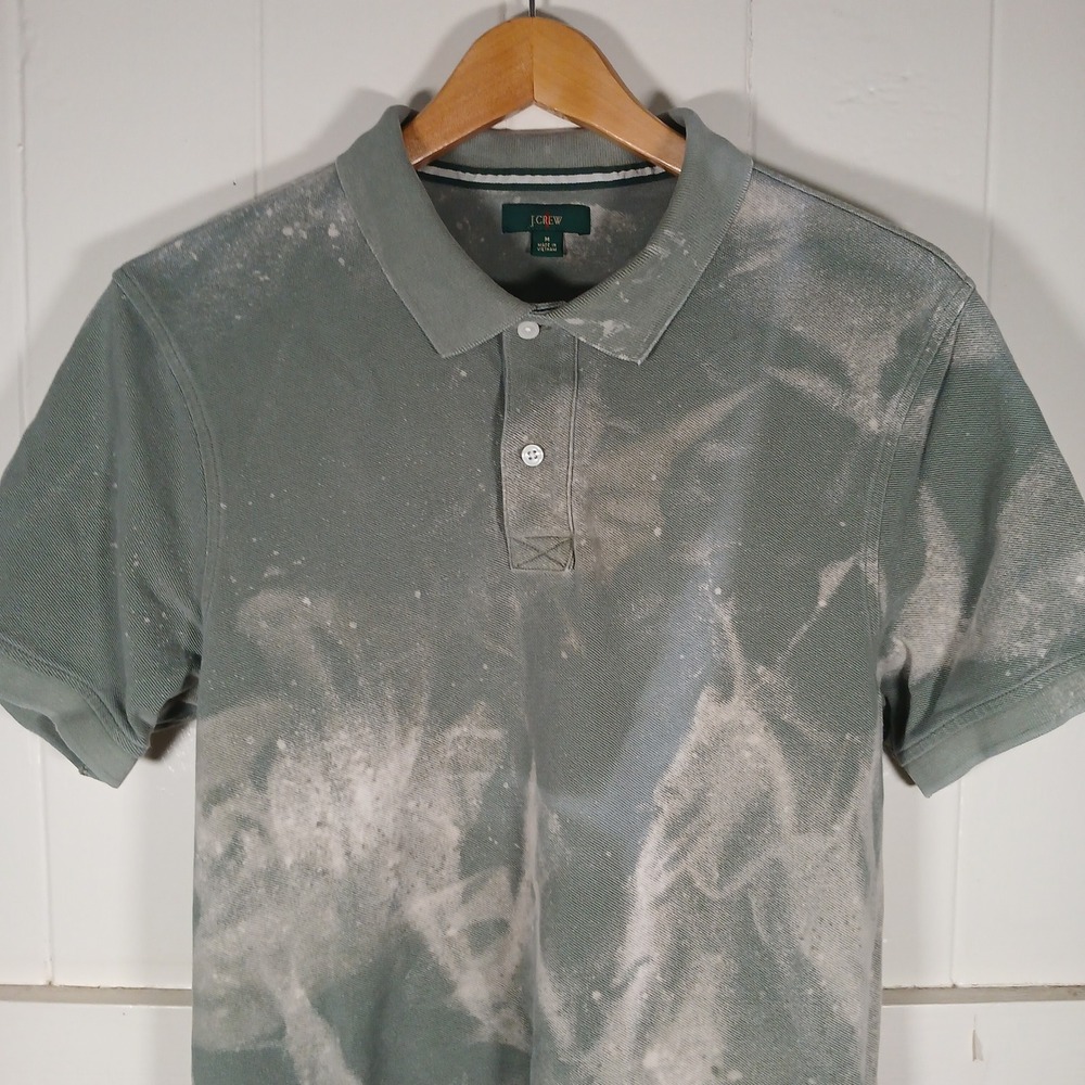 J.Crew Oarsman Polo Shirt Men M Green Bleach Tie Dye Short Sleeve Pique L6402